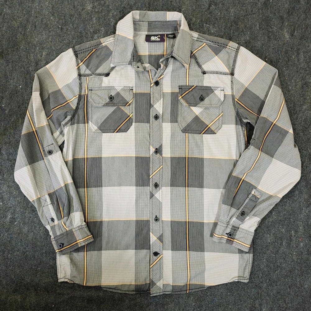 SK2 Apparel Boys XL 14/16 Plaid Button Down Shirt Gothic Skull Cross Rhinestone